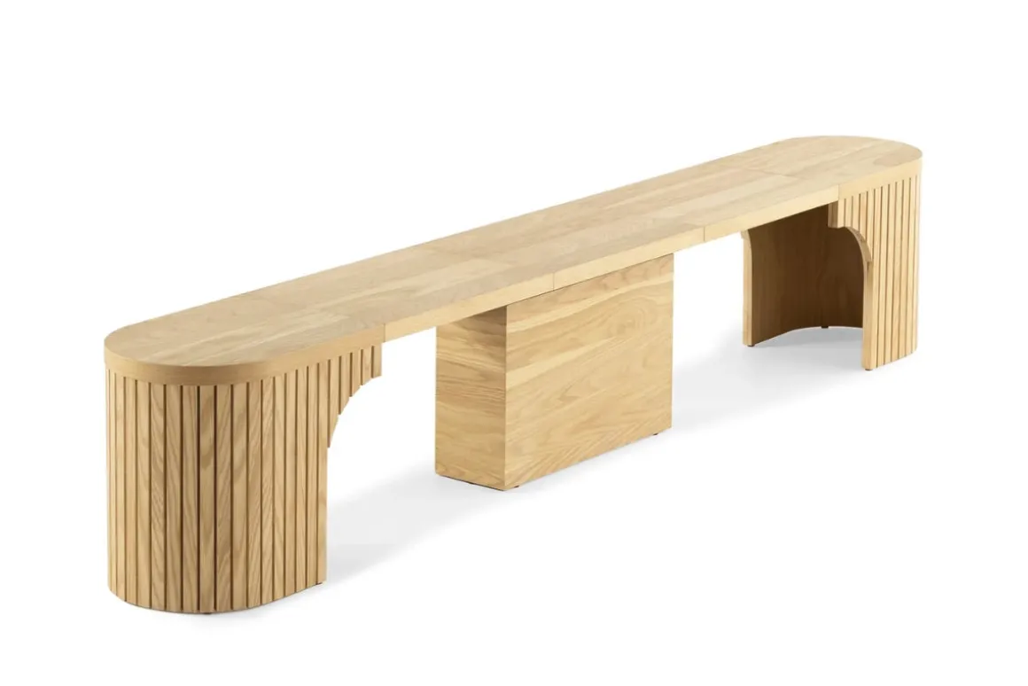 Transformer Round Extendable Dining Bench In Smoked Hickory Dark Gray