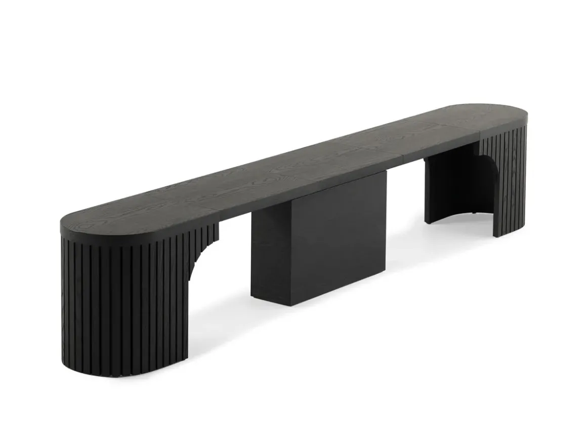 Transformer Round Extendable Dining Bench In Smoked Hickory Dark Gray