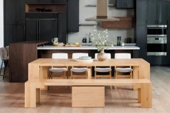 Transformer Round Extendable Dining Bench In Smoked Hickory Dark Gray