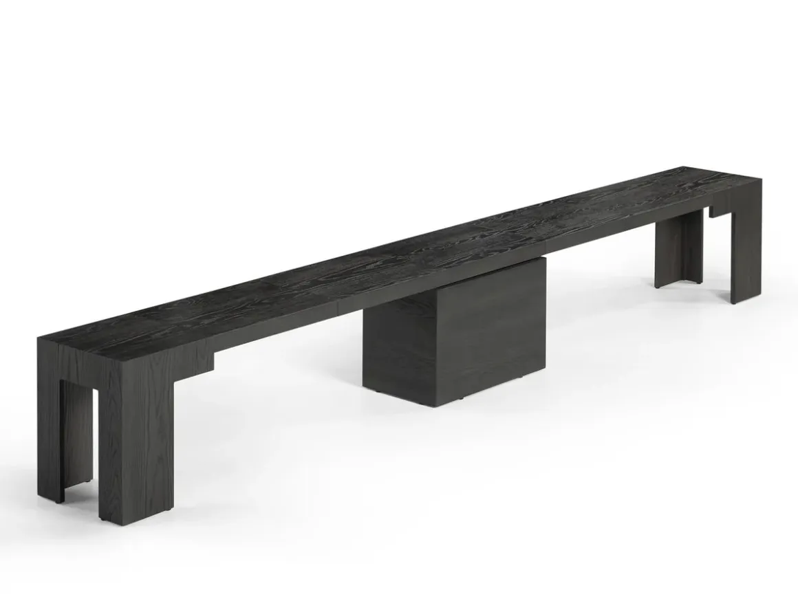 Transformer Round Extendable Dining Bench In Smoked Hickory Dark Gray