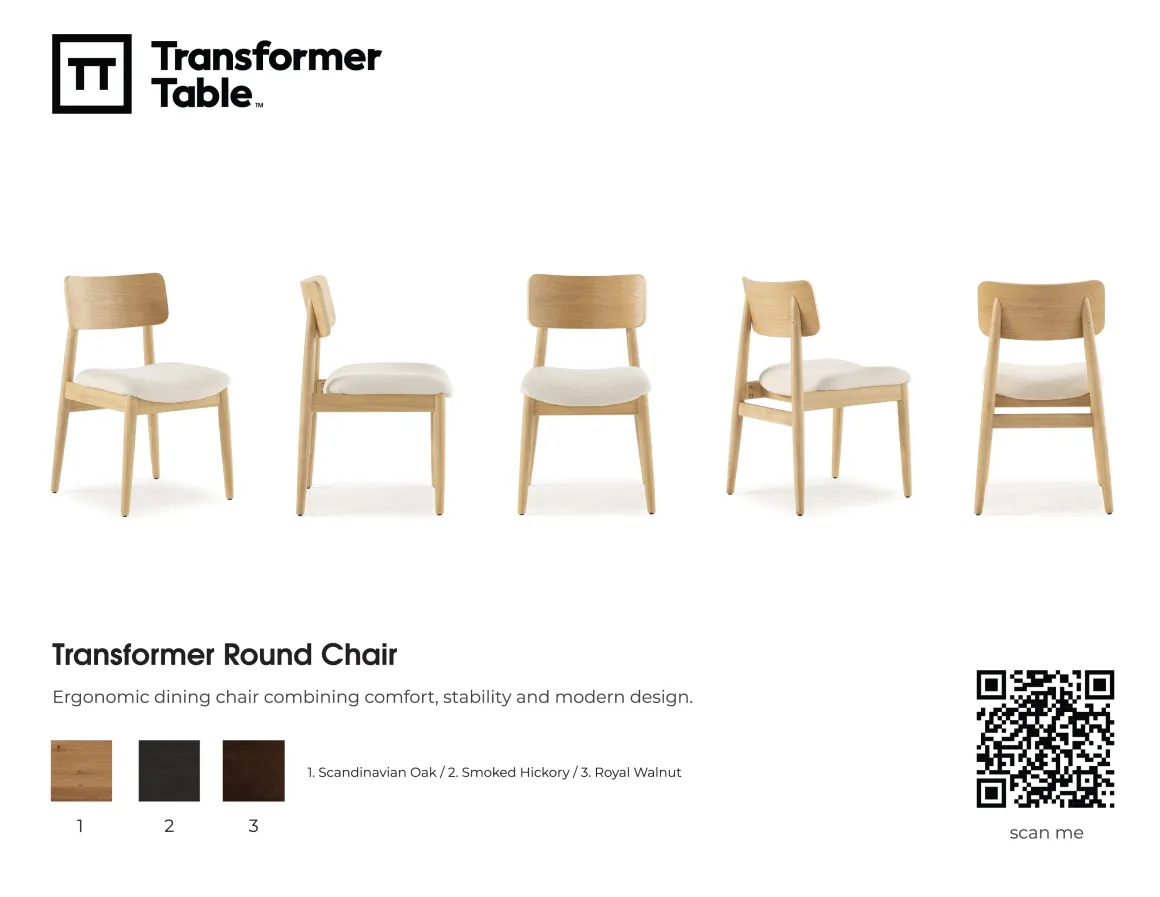 Transformer Round Extendable Dining Table & 4 Chairs In Scandinavian Oak