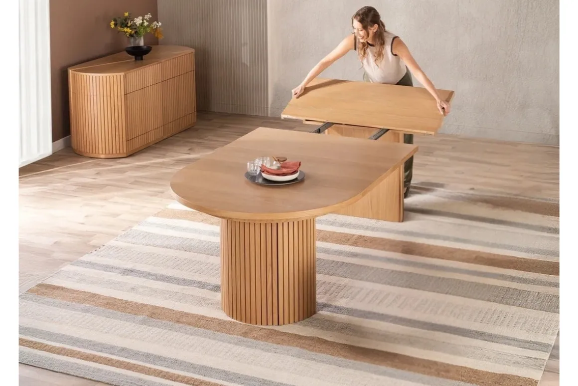 Transformer Round Extendable Dining Table & 4 Chairs In Scandinavian Oak