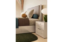 Tullia Upholstered Panel Bed W/ Storage In Pearl Line/Eco Stone, Queen