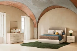 Tullia Upholstered Panel Bed W/ Storage In Pearl Line/Eco Stone, Queen