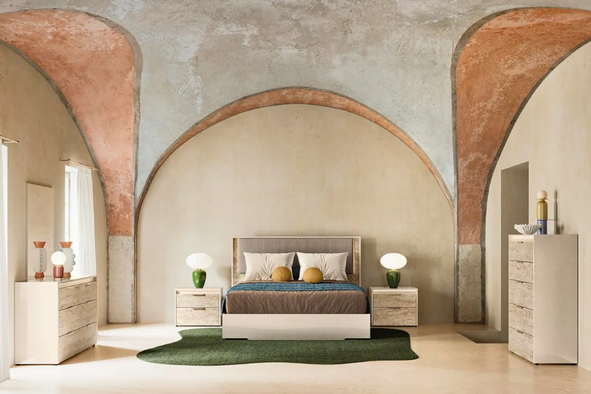 Tullia Upholstered Panel Bed W/ Storage In Pearl Line/Eco Stone, Queen