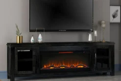 Tybee Fireplace Console In Black, 85 Inch