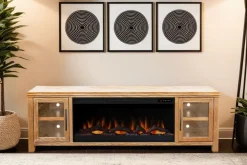 Tybee Fireplace Console In Black, 85 Inch