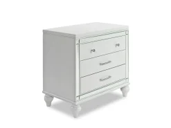 Valentino Panel Bed, Dresser, Mirror & Nightstand In Silver, Twin