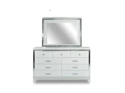 Valentino Panel Bed, Dresser, Mirror & Nightstand In Silver, Twin