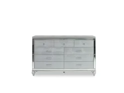 Valentino Panel Bed, Dresser, Mirror & Nightstand In Silver, Twin