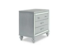 Valentino Panel Bed, Dresser, Mirror & Nightstand In Silver, Twin