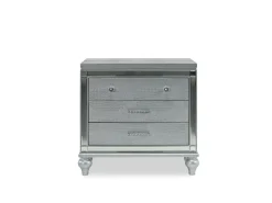 Valentino Panel Bed, Dresser, Mirror & Nightstand In Silver, Twin