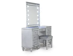 Valentino Vanity, Mirror & Stool In Silver