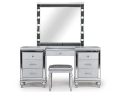 Valentino Vanity, Mirror & Stool In Silver