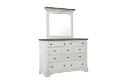 Valley Ridge Panel Bed, Dresser, Mirror & Nightstand In White Gray Finish, Queen
