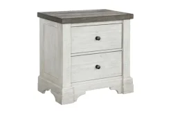 Valley Ridge Panel Bed, Dresser, Mirror & Nightstand In White Gray Finish, Queen