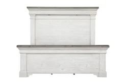 Valley Ridge Panel Bed, Dresser, Mirror & Nightstand In White Gray Finish, Queen