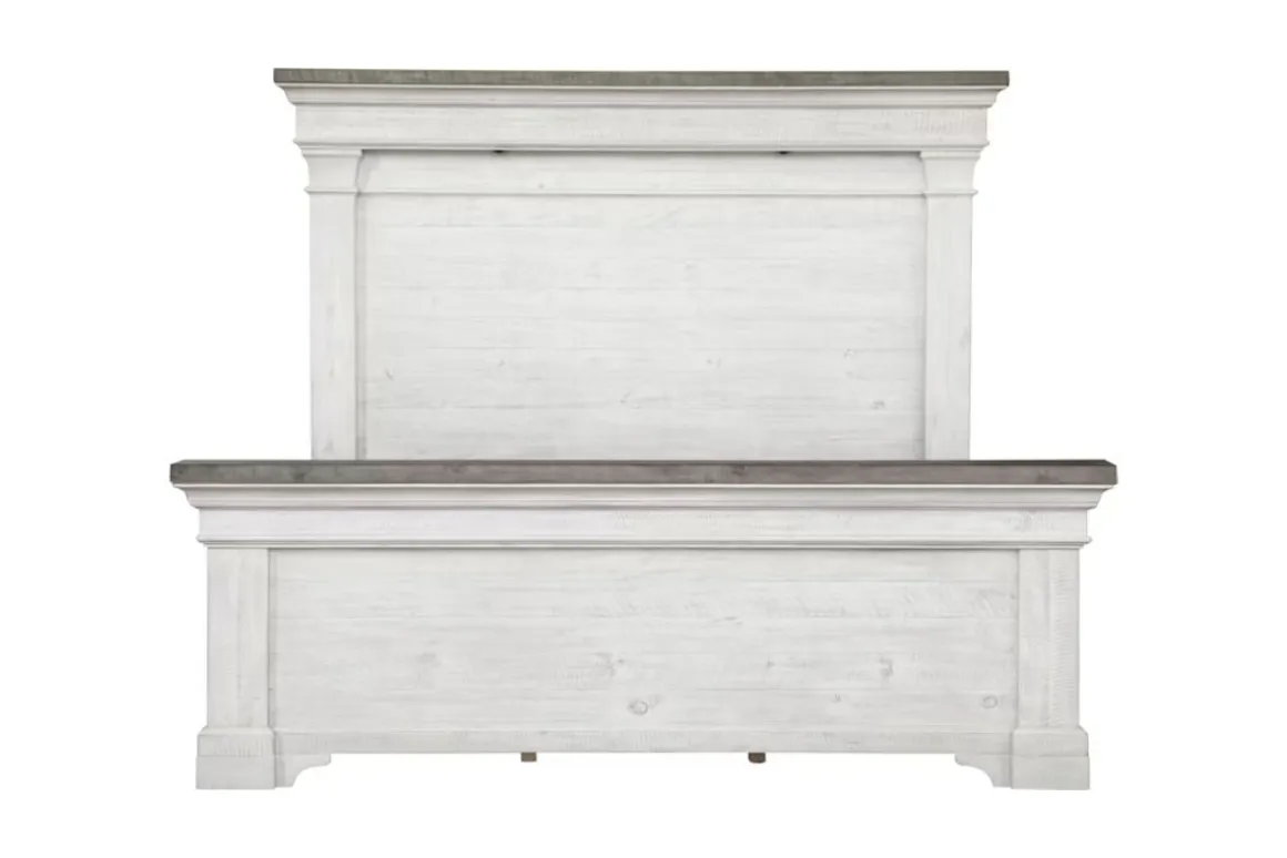 Valley Ridge Panel Bed, Dresser, Mirror & Nightstand In White Gray Finish, Queen