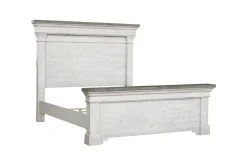 Valley Ridge Panel Bed, Dresser, Mirror & Nightstand In White Gray Finish, Queen