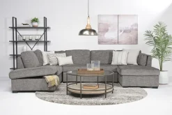 Vivian Full Pullout Dual Chaise Sectional In Gray Fabric, Right Facing