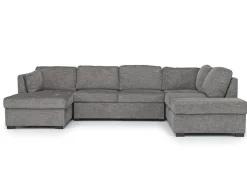Vivian Full Pullout Dual Chaise Sectional In Gray Fabric, Right Facing