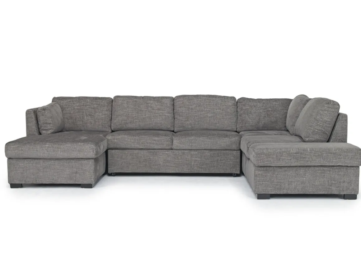 Vivian Full Pullout Dual Chaise Sectional In Gray Fabric, Right Facing