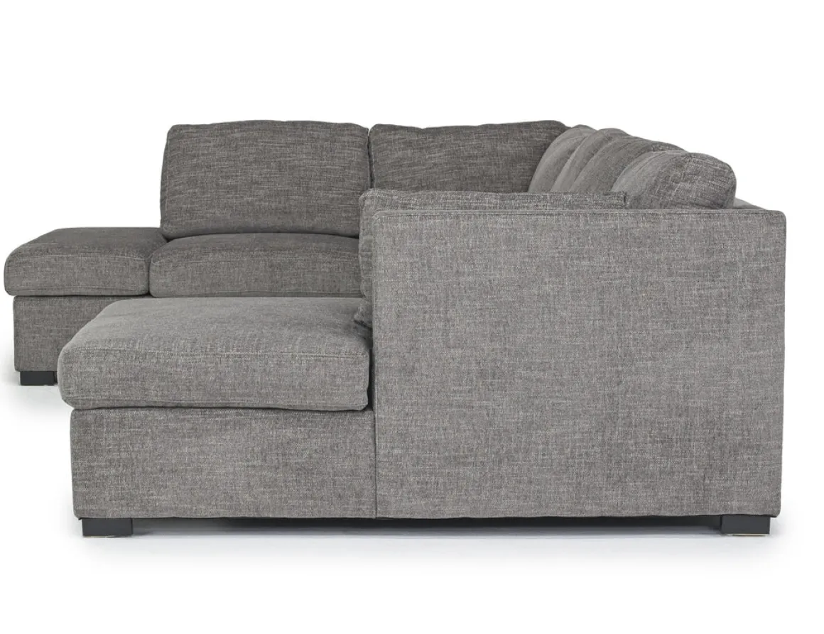 Vivian Full Pullout Dual Chaise Sectional In Gray Fabric, Right Facing