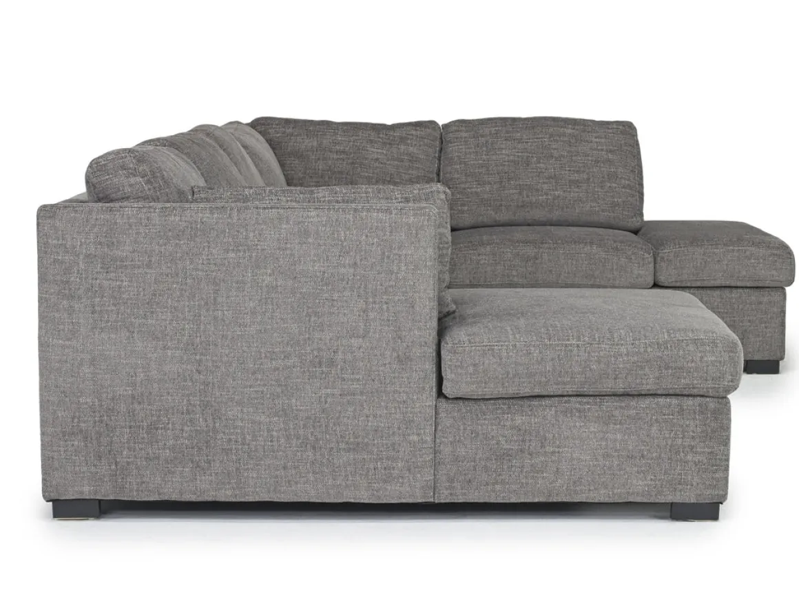 Vivian Full Pullout Dual Chaise Sectional In Gray Fabric, Right Facing