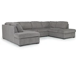 Vivian Full Pullout Dual Chaise Sectional In Gray Fabric, Right Facing