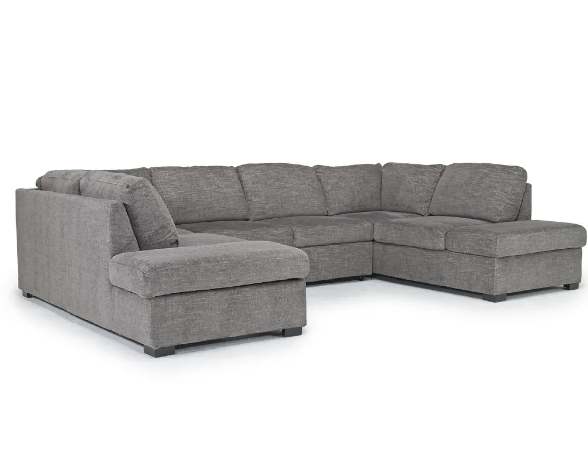 Vivian Full Pullout Dual Chaise Sectional In Gray Fabric, Right Facing