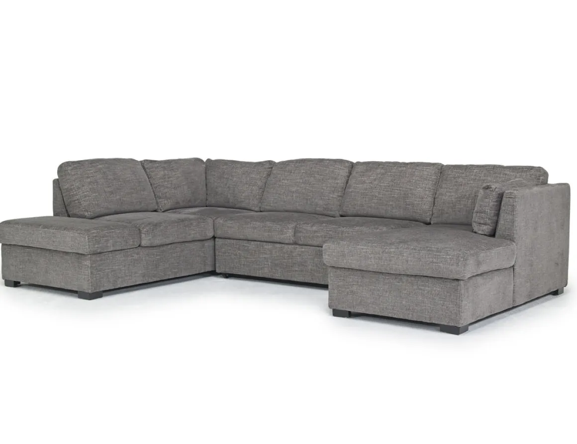 Vivian Full Pullout Dual Chaise Sectional In Gray Fabric, Right Facing