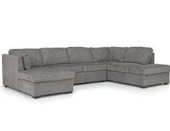 Vivian Full Pullout Dual Chaise Sectional In Gray Fabric, Right Facing