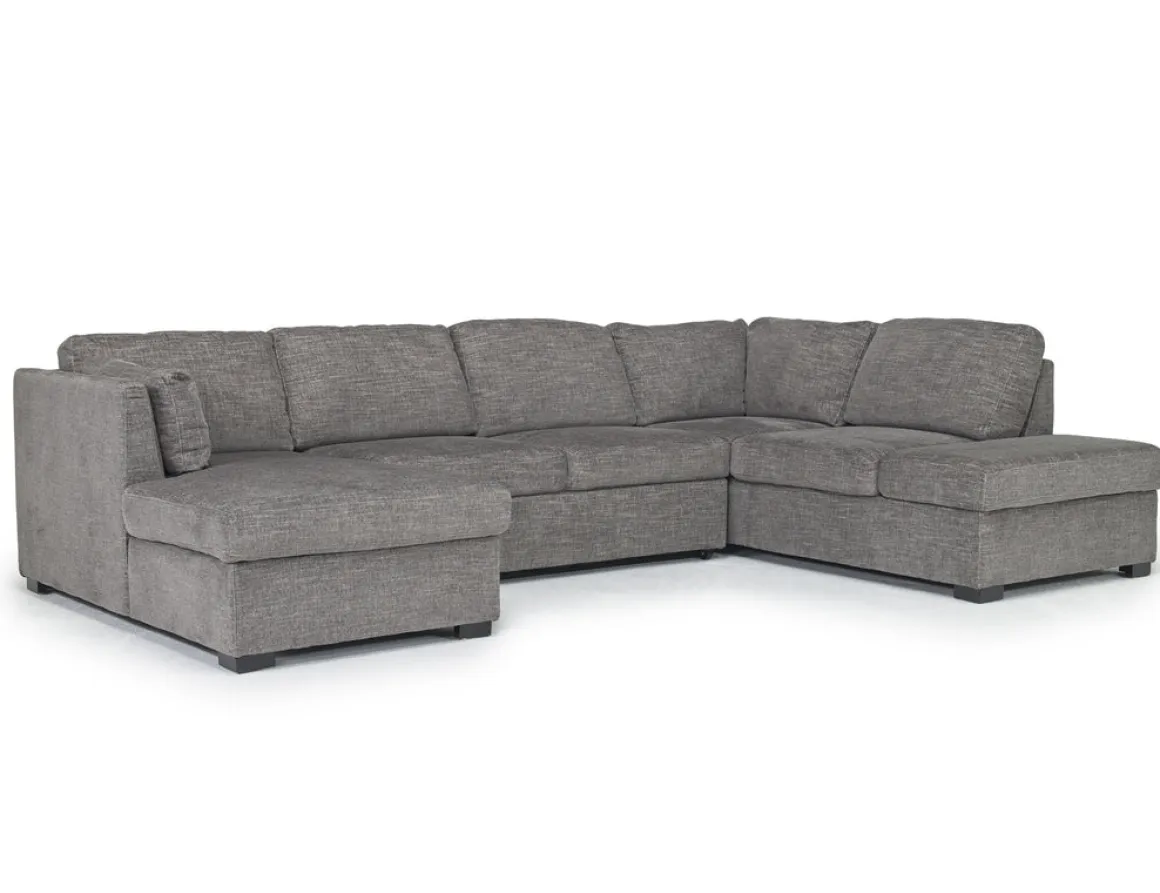 Vivian Full Pullout Dual Chaise Sectional In Gray Fabric, Right Facing