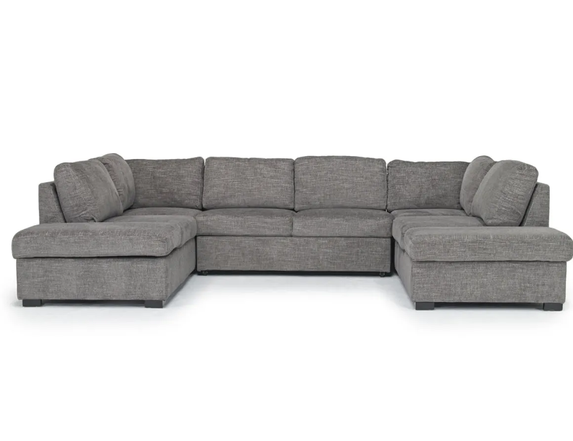 Vivian Full Pullout Dual Chaise Sectional In Gray Fabric, Right Facing