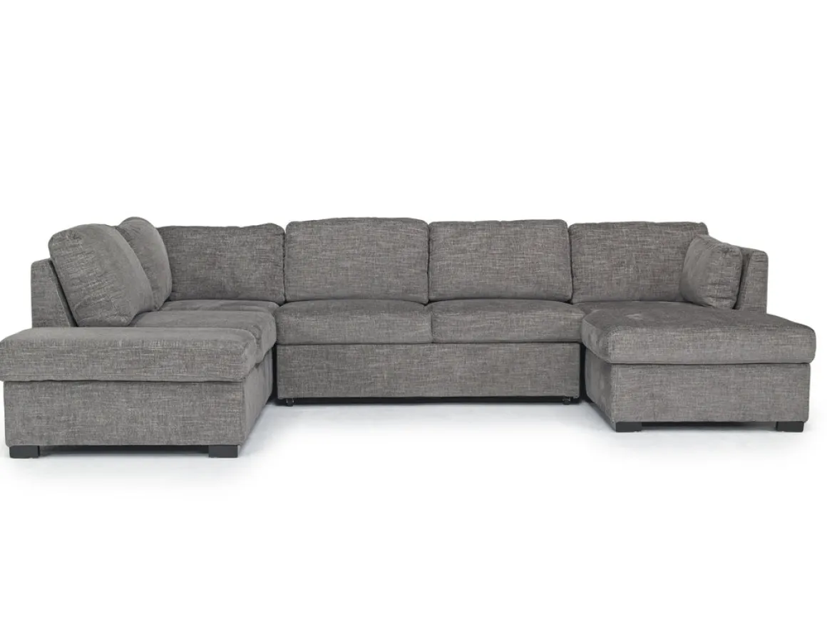 Vivian Full Pullout Dual Chaise Sectional In Gray Fabric, Right Facing