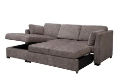 Vivian Full Pullout Sofa Chaise In Gray Fabric, Left Facing