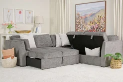 Vivian Full Tux Sleeper Sectional In Gray Fabric, Left Facing