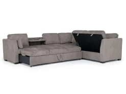 Vivian Full Tux Sleeper Sectional In Gray Fabric, Left Facing