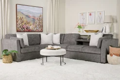 Vivian Full Tux Sleeper Sectional In Gray Fabric, Left Facing