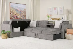 Vivian Full Tux Sleeper Sectional In Gray Fabric, Left Facing