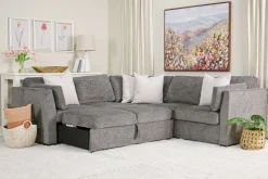 Vivian Full Tux Sleeper Sectional In Gray Fabric, Left Facing