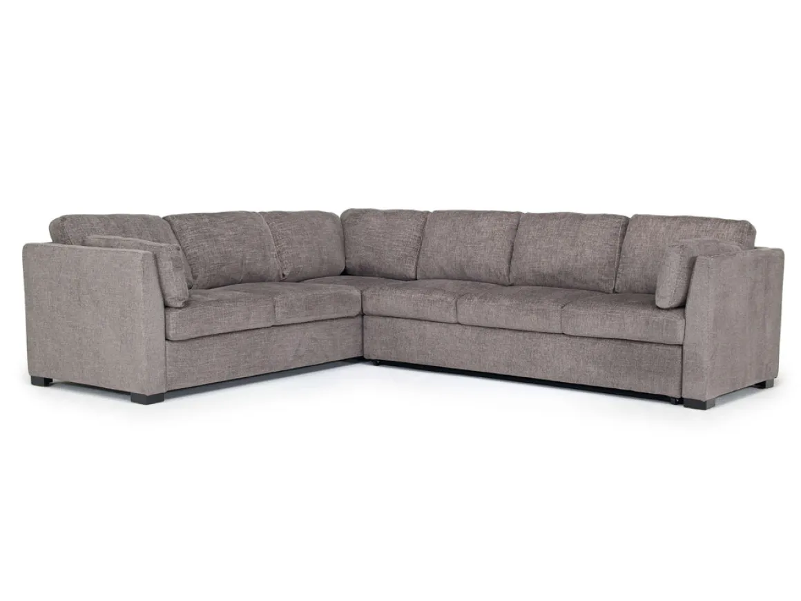 Vivian Queen Tux Sleeper Sectional W/ Drop Down Table In Handwoven Pewter, Right Facing