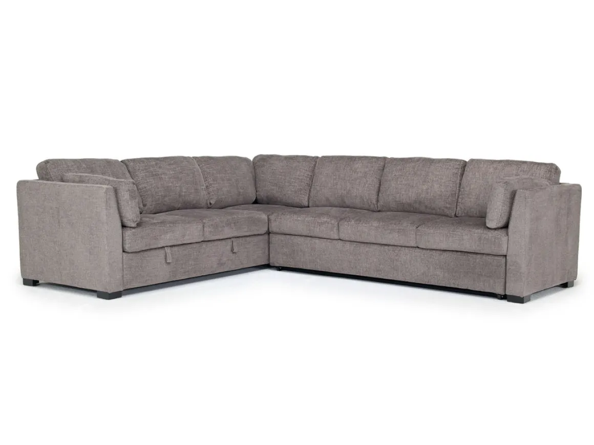Vivian Queen Tux Sleeper Sectional W/ Drop Down Table In Handwoven Pewter, Right Facing