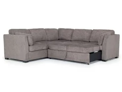 Vivian Queen Tux Sleeper Sectional W/ Drop Down Table In Handwoven Pewter, Right Facing