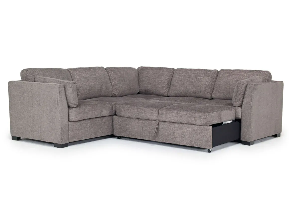 Vivian Queen Tux Sleeper Sectional W/ Drop Down Table In Handwoven Pewter, Right Facing