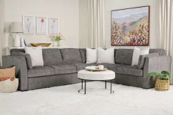 Vivian Queen Tux Sleeper Sectional W/ Drop Down Table In Handwoven Pewter, Right Facing