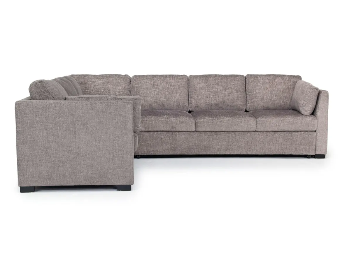Vivian Queen Tux Sleeper Sectional W/ Drop Down Table In Handwoven Pewter, Right Facing
