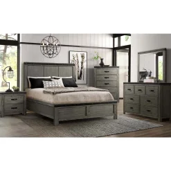Wade Panel Bed, Dresser, Mirror & Nightstand In Gray, Queen