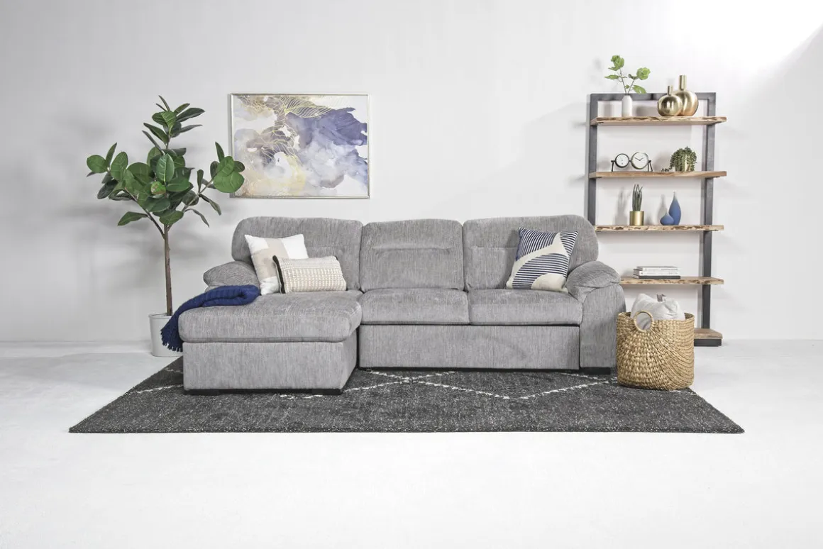 Wanda Full Pullout Sofa Chaise In Gray, Left Facing