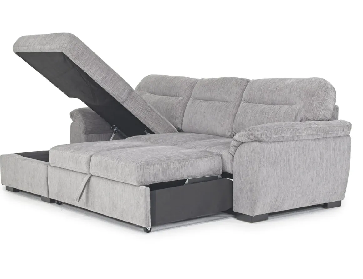 Wanda Full Pullout Sofa Chaise In Gray, Left Facing